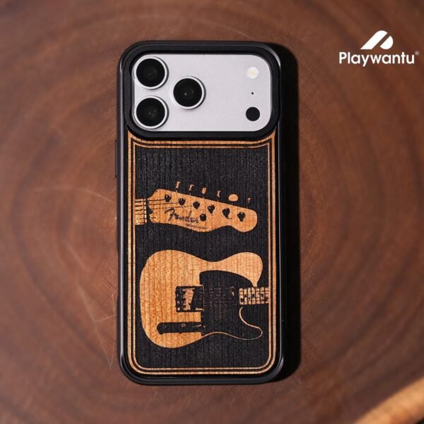 Dual Electric Guitar Wood Engraved Phone Case