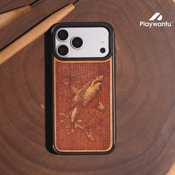 Shark Wood Engraved Phone Case