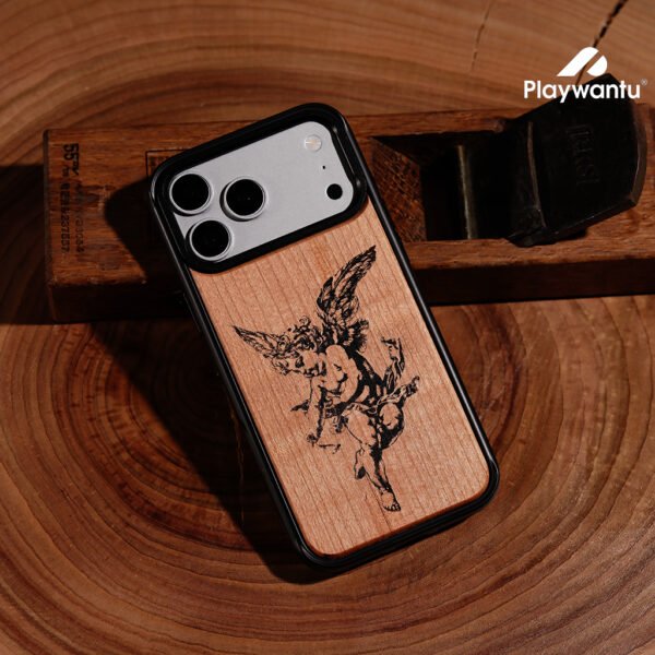 Winged Cherub Wood Phone Case